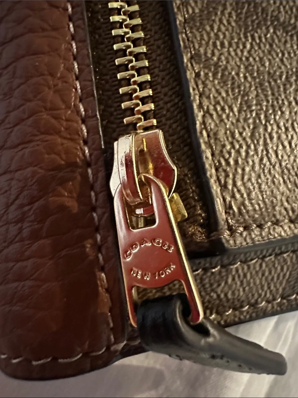Coach Brown Signature Canvas Wallet with Tan Leather Flap